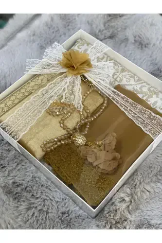 Gold Религиозный Подарочный Молитвенный Коврик Набор Свадебный Сундук Приданое Подарочный Набор День Матери - коричневый - GENEL MARKALAR (1)