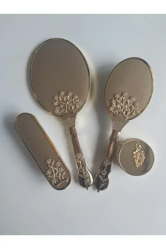 Gold Renk Gelin Bohçası Ayna Tarak Set Takım / Çeyizlik-Gold - 1