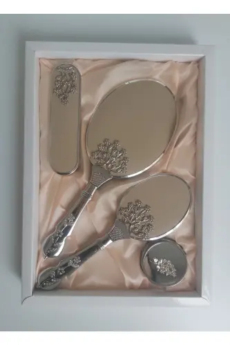 Gold Renk Gelin Bohçası Ayna Tarak Set Takım-Kapuçino - 1