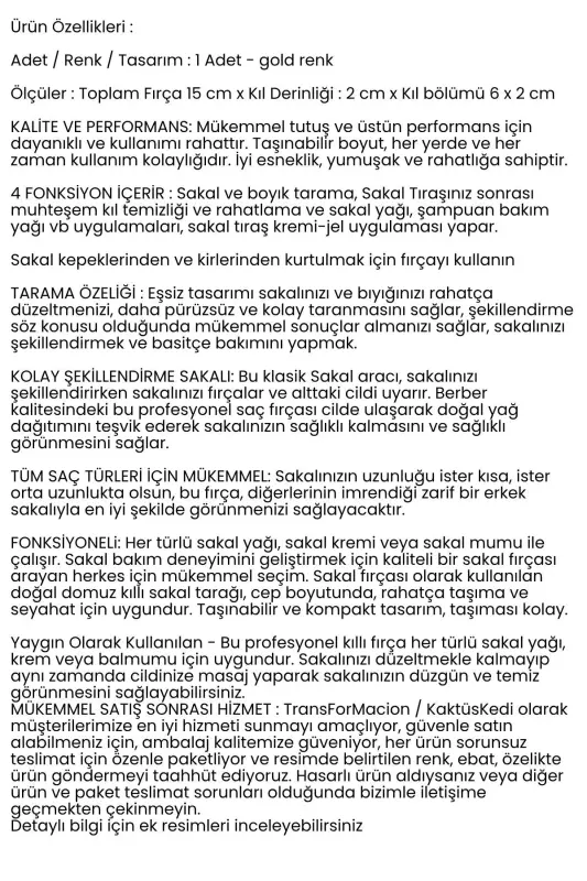 Gold Sakal Bıyık Tarama Fırçası Çift Taraflı Sakal Tarak ve Fırça – Şekillendirici, Anti-Statik-ALTIN - 5