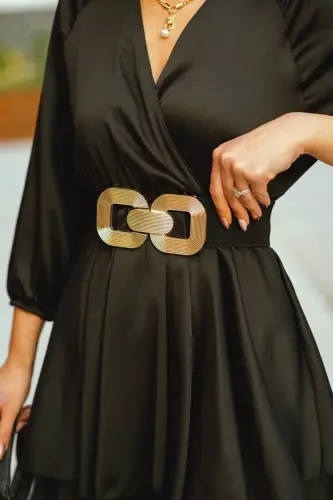 Gold Tokalı Geçmeli Elastik Kadın Kemeri, Ceket Kemeri, Gömlek Kemeri, Elbise Kemeri 