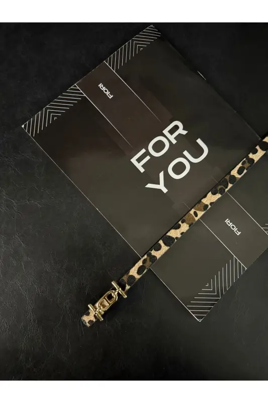 Gold Tokalı Ince Kadın Kemer, Pantolon Kemeri, Gömlek Kemeri, Ceket Kemeri-Leopar - 3