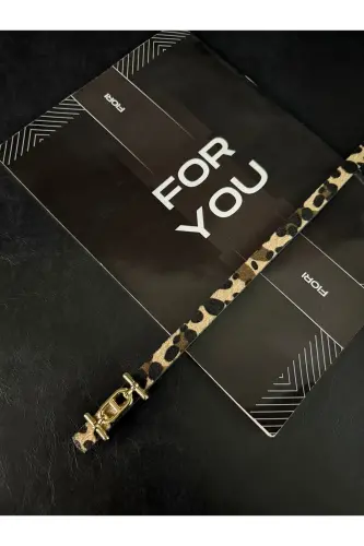 Gold Tokalı Ince Kadın Kemer, Pantolon Kemeri, Gömlek Kemeri, Ceket Kemeri-Leopar - 2