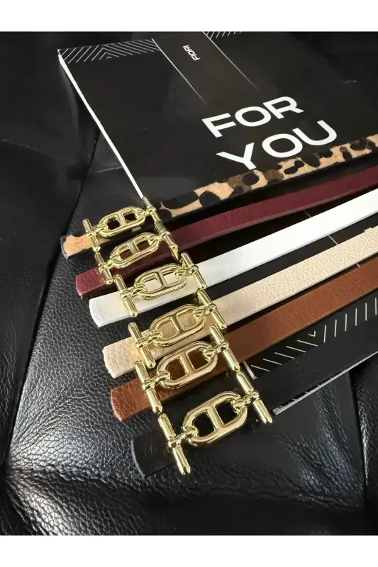 6’lı Gold Tokalı İnce Kemer, Pantolon Kemeri, Gömlek Kemeri, Ceket Kemeri-Çok Renkli - FIORI