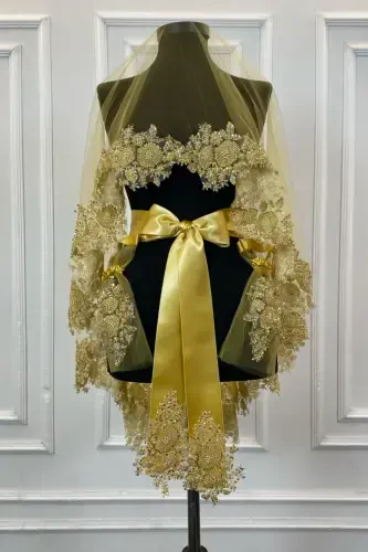 Gold Vip Bridal Veil Set, Henna Veil Cover Set-Gold - ZEYMERADE (1)