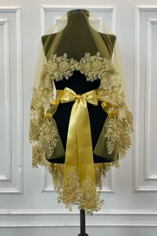 Gold Vip Bridal Veil Set, Henna Veil Cover Set-Gold - 2