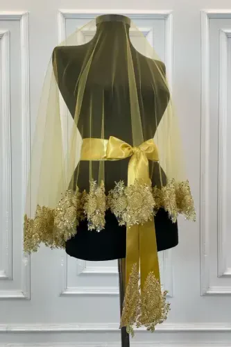 Gold Vip Bridal Veil Set, Henna Veil Cover Set-Gold - 4