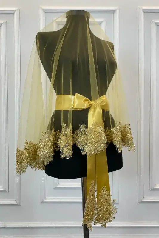 Gold Vip Bridal Veil Set, Henna Veil Cover Set-Gold - 4