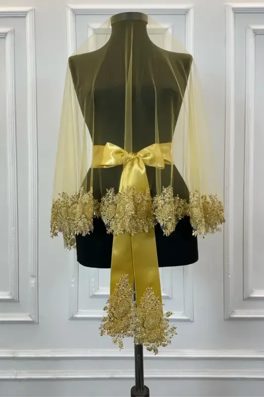 Gold Vip Bridal Veil Set, Henna Veil Cover Set-Gold - 5