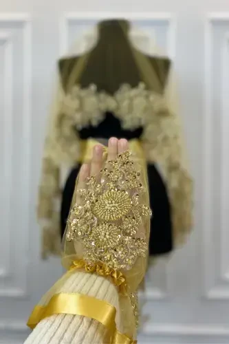 Gold Vip Bridal Veil Set, Henna Veil Cover Set-Gold - 6