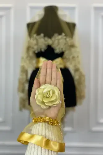 Gold Vip Bridal Veil Set, Henna Veil Cover Set-Gold - 7