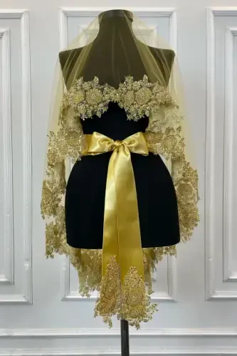 Gold Vip Bridal Veil Set, Henna Veil Cover Set-Gold - 8