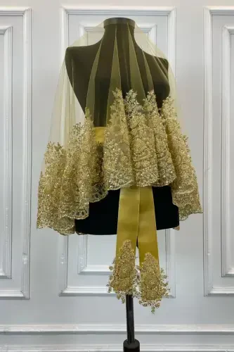 Gold VIP Deluxe Bridal Veil Set, Henna Veil 6 Piece Full Set-Gold - 3