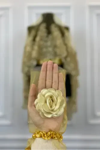 Gold VIP Deluxe Bridal Veil Set, Henna Veil 6 Piece Full Set-Gold - 6