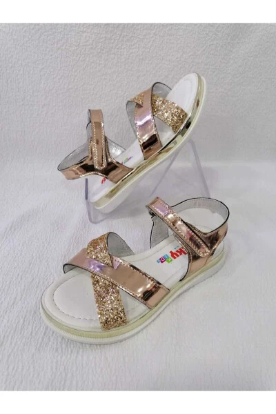 Golden Mirror Padded Sole Girls Sandals - ÖZGÜR KIDS