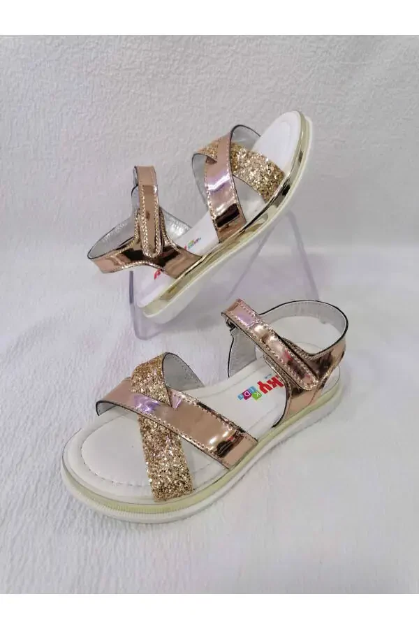 Golden Mirror Padded Sole Girls Sandals - 1