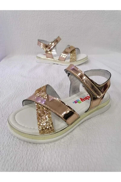 Golden Mirror Padded Sole Girls Sandals - ÖZGÜR KIDS (1)