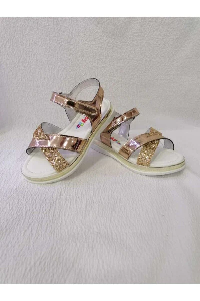 Golden Mirror Padded Sole Girls Sandals - 3