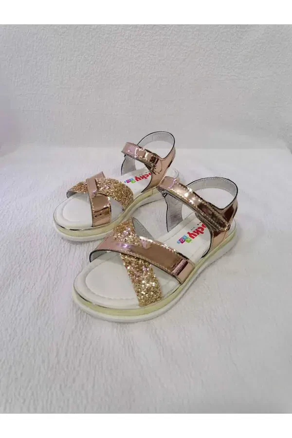 Golden Mirror Padded Sole Girls Sandals - 4