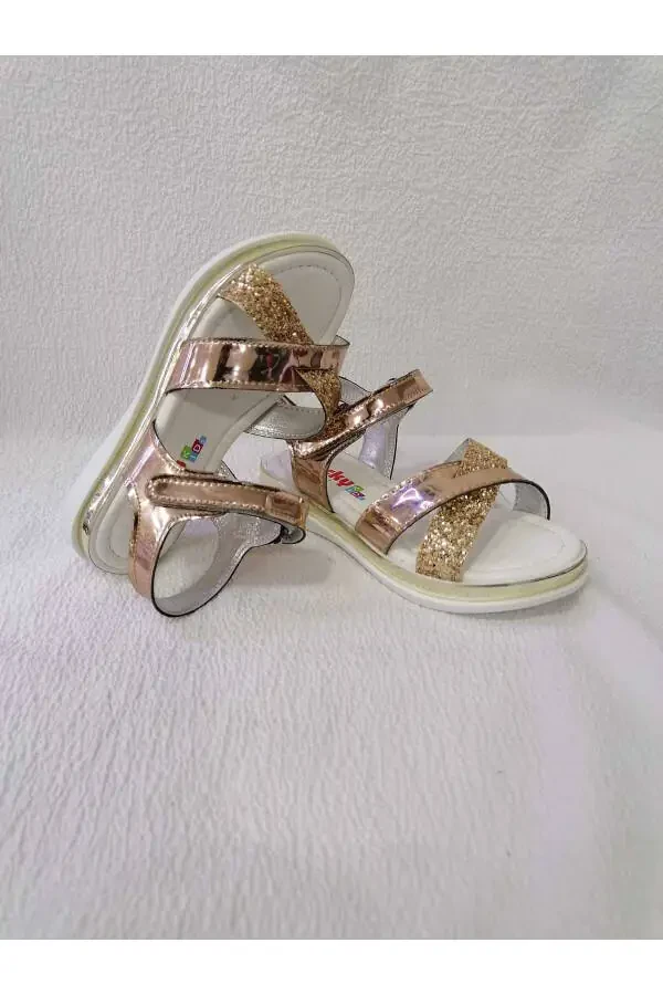 Golden Mirror Padded Sole Girls Sandals - 5