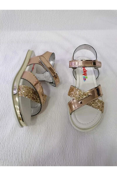 Golden Mirror Padded Sole Girls Sandals - 6