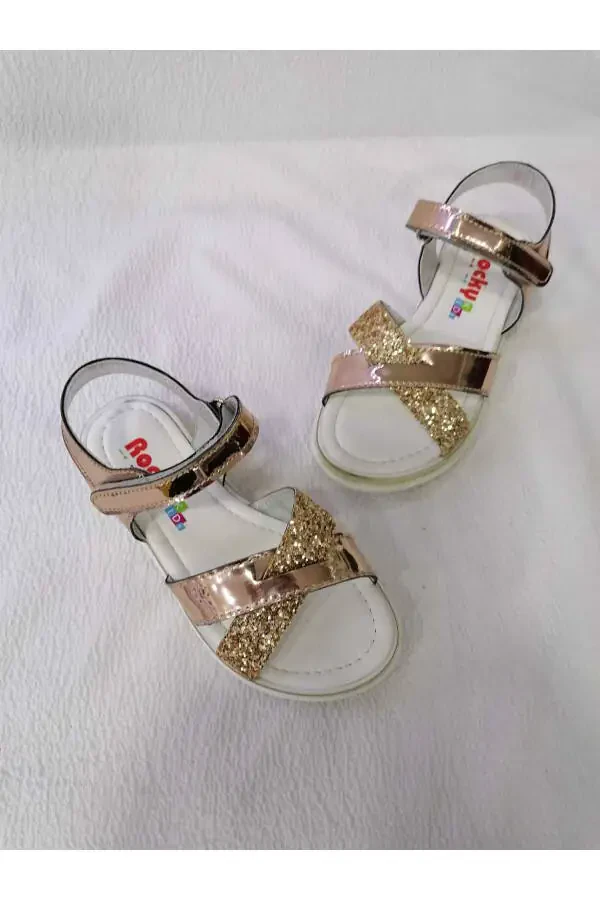 Golden Mirror Padded Sole Girls Sandals - 7