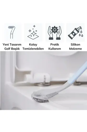 Golf Tasarımlı Silikon Banyo Tuvalet Klozet Temizleme Fırçası Ve Tutucu Set - 7