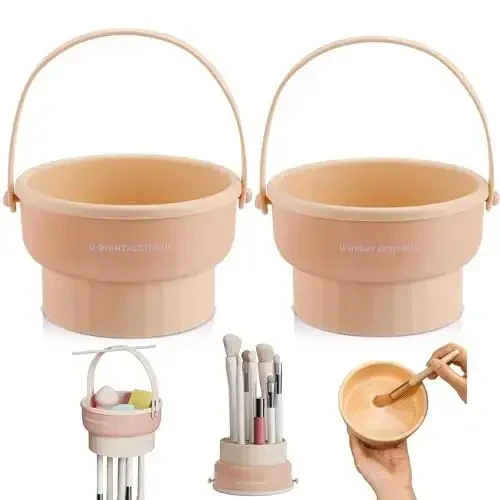 GOLIKEE 2 Pack Makeup Cho'tkasi Tozalash Mat 3 in 1 Silikon Makeup Cho'tkasi Tozalash Makeup Cho'tkasi Tozalash Idishi Makeup Cho'tkasi G'ubka Scrubber Tozalash, Saqlash va Teskari Quritish uchun (Ikki Khkai) - 1