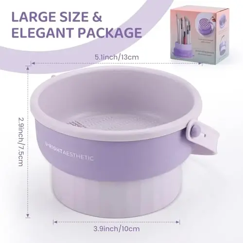 GOLIKEE 2 Pack Makeup Brush Cleaner Mat 3 in 1 Silicone Makeup Brush Cleaner Makeup Brush Cleaning Bowl Makeup Brush Sponge Scrubber Tool for Cleaning, Storage And Upside Down Drying(Two Purple) - 6