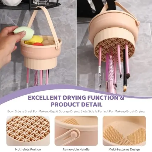 GOLIKEE Makeup Brush Cleaner Mat 3 in 1 Silicone Makeup Brush Cleaner Bowl Cosmetic Brushes Cleaning Tool Organizer for Storage and Air Drying（Khkai - 4