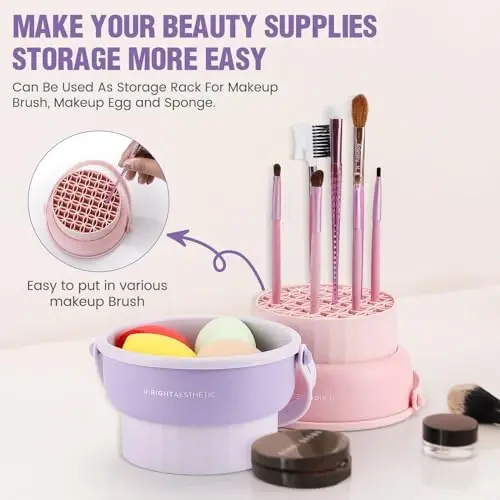 GOLIKEE Makeup Brush Cleaner Mat 3 in 1 Silicone Makeup Brush Cleaner Bowl Cosmetic Brushes Cleaning Tool Organizer for Storage and Air Drying（Khkai - 5