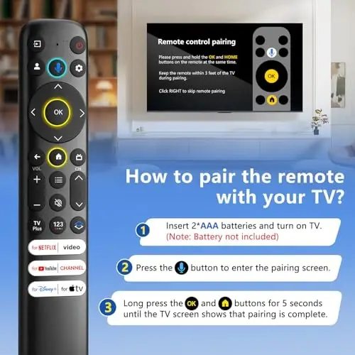 Голосовой пульт дистанционного управления для TCL-Google-TV-Remote Control Replacement, RC813, совместимый со смарт-телевизорами TCL серий QM8/QM7/S5/S4/S3/Q7/Q6/Q5 с функцией голосового управления. - 4
