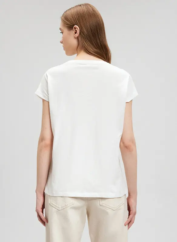 Голубая футболка женская с круглым вырезом экрю M1612412-70057-T-SHIRT С ПАЛЬМАМИ - 4