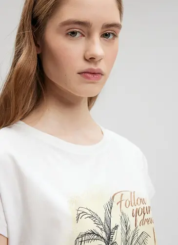 Голубая футболка женская с круглым вырезом экрю M1612412-70057-T-SHIRT С ПАЛЬМАМИ - 5