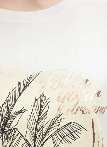 Голубая футболка женская с круглым вырезом экрю M1612412-70057-T-SHIRT С ПАЛЬМАМИ - 6