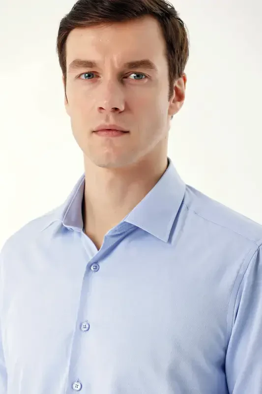 Голубой лед Slim Fit Однотонная Жесткий воротник Легко гладить (ПОДАРОЧНАЯ КОРОБКА) Рубашка с длинными рукавами - 4