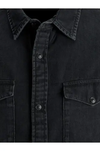 Jack&Jones Minimalist Uzun Kol Regular Fit Erkek Denim Gömlek-Siyah - 6