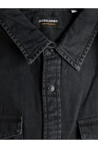 Jack&Jones Minimalist Uzun Kol Regular Fit Erkek Denim Gömlek-Siyah - 7