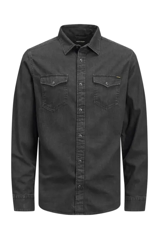 Jack&Jones Minimalist Uzun Kol Regular Fit Erkek Denim Gömlek - Siyah - 2