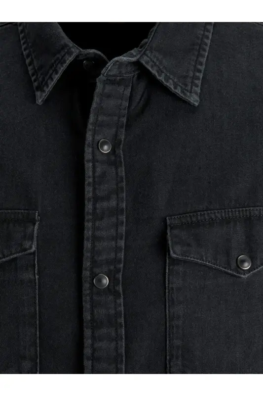 Jack&Jones Minimalist Uzun Kol Regular Fit Erkek Denim Gömlek - Siyah - 5