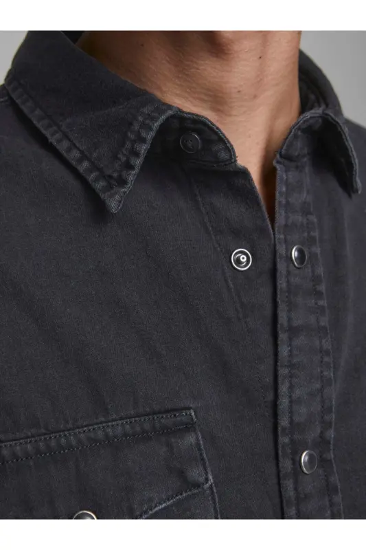 Jack&Jones Minimalist Uzun Kol Regular Fit Erkek Denim Gömlek - Siyah - 7