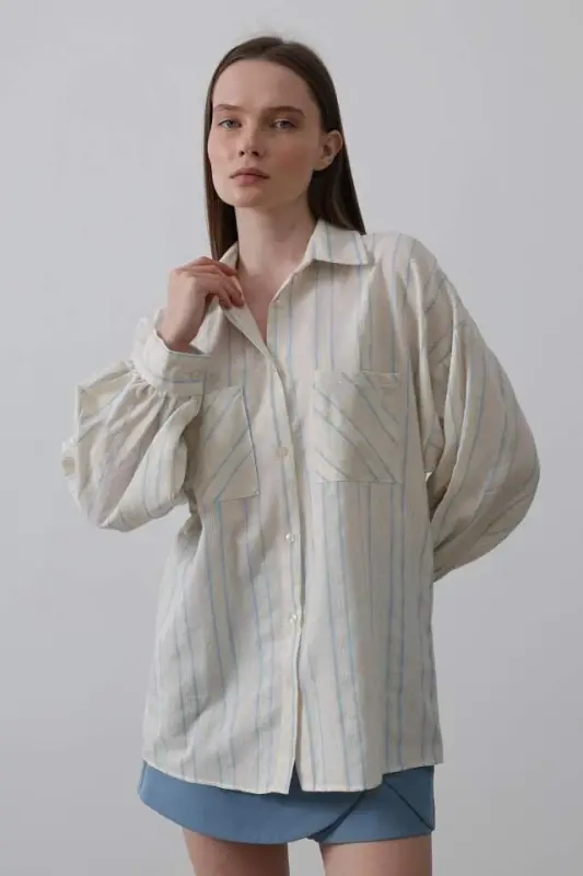 Gömlek - Bej Mavi - 3