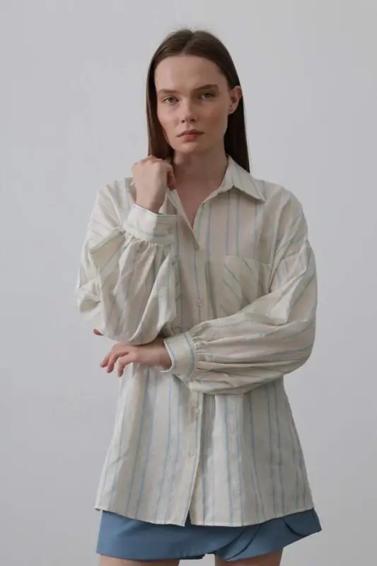 Gömlek - Bej Mavi - 4