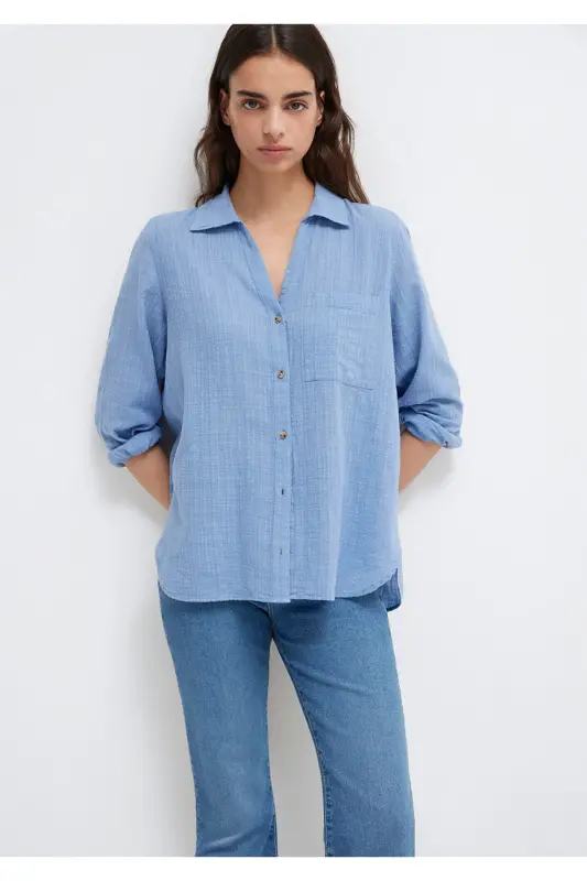 Gömlek Loose Fit / Bol Rahat Kesim 1211114-70853-Mavi - MAVI