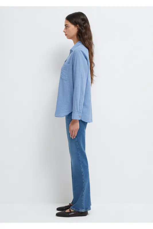Gömlek Loose Fit / Bol Rahat Kesim 1211114-70853-Mavi - 4
