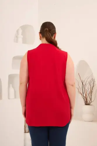 Gömlek Yaka Kolsuz Büyük Beden Viskon Bluz Kırmızı - 4