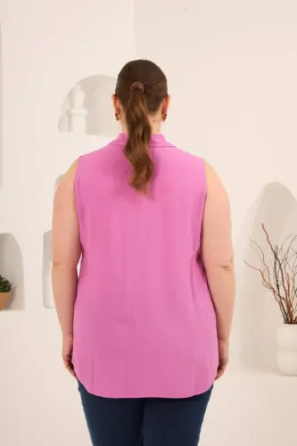 Gömlek Yaka Kolsuz Büyük Beden Viskon Bluz Lila - 5