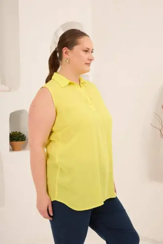 Gömlek Yaka Kolsuz Büyük Beden Viskon Bluz Sarı - BÜYÜKBEDENIZ (1)