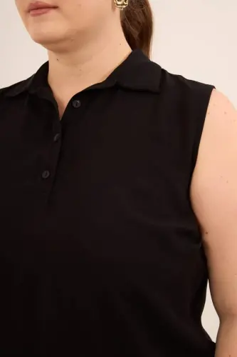 Gömlek Yaka Kolsuz Büyük Beden Viskon Bluz Siyah - 4