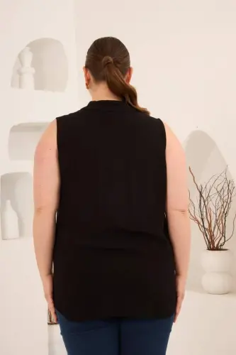 Gömlek Yaka Kolsuz Büyük Beden Viskon Bluz Siyah - 5